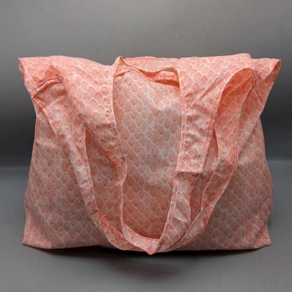 Coach Poppy peach multicolor print folding packable Shoppers Tote - Picture 3 of 4